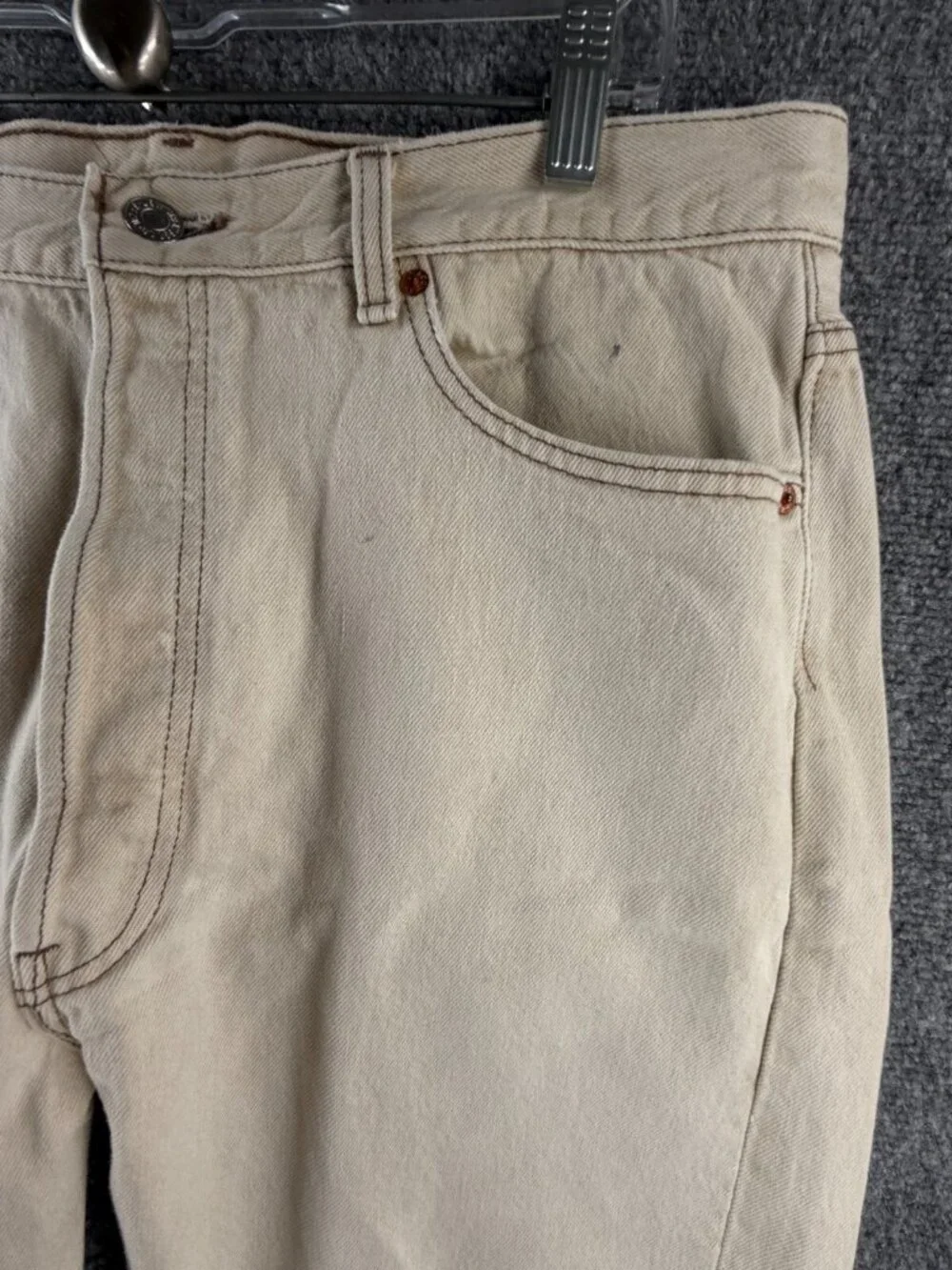 VTG Levi’s 501 Denim Jeans Beige Red Tab USA Made 1992 Button Fly ACTL 34X31